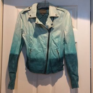 Genuine leather tie dye mint/blue gradient finish.